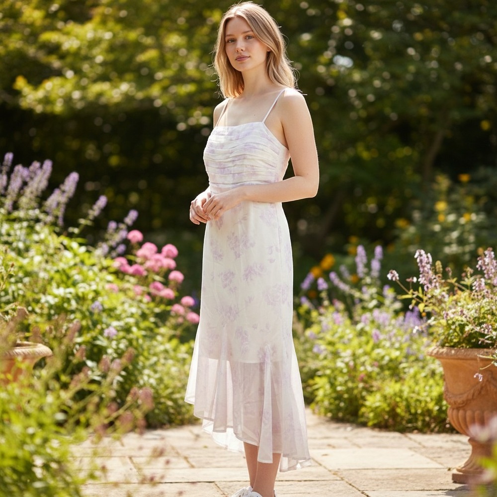 Hollister Womens Asymmetric Chiffon Midi Dress Small Coquette Fairycore Romantic